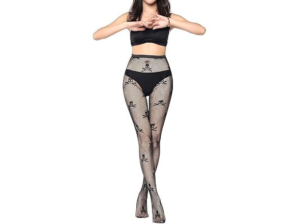SAFSOU Women's (OS) Women's Skull fishnet tights