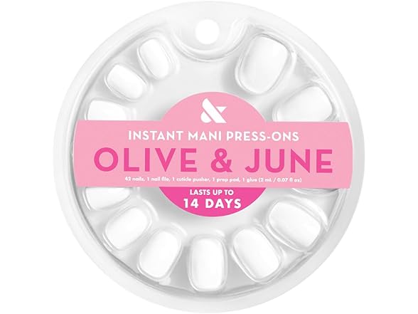 Olive & June Instant Mani Press On Nails (Glue) | Crisp White