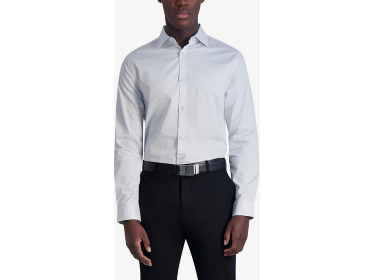 Karl Lagerfeld Paris Men's Dobby Polka Dot Long Sleeve Dress Shirt, White/Blue