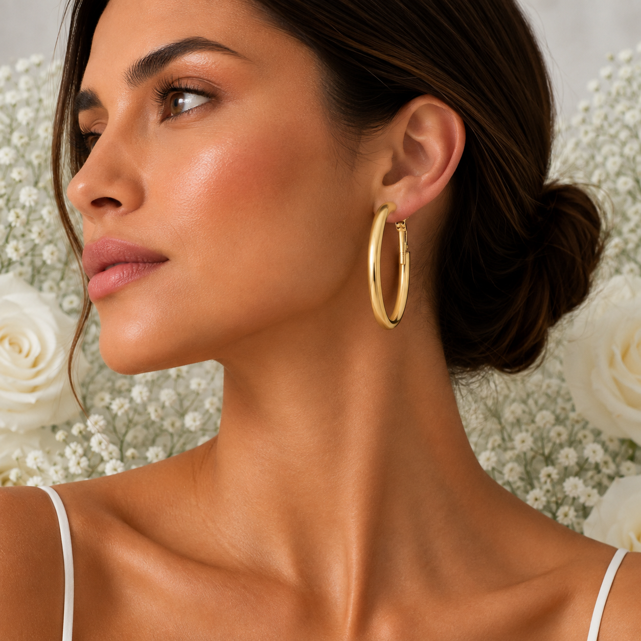Saffron 18K Gold Plated Classic Round Hoop Earrings - Gallery 4
