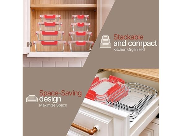 Borosilicate Glass Food Containers with Lids 16 Pc