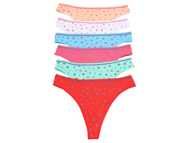 Angelina G6494_ASST_6_UM Medium (4-6) Angelina Cotton Thongs with Heart Pattern Design (6-Pack) Assorted Color (6 Pack)