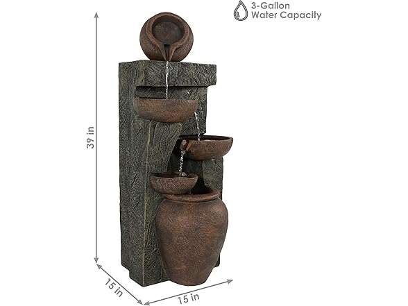 Sunnydaze 39-Inch Cascading Earthenware Fountain