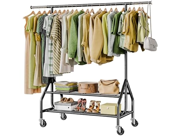 Holiwei Clothes Rack with 2 Shelves