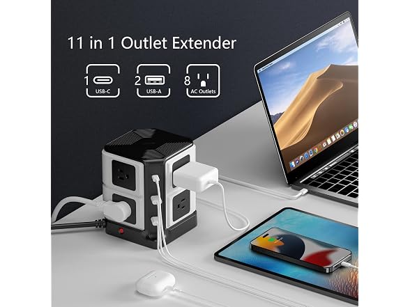 BESTEK Power Strip Tower with Wireless Charger