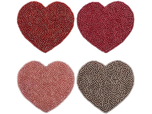 Karma, Heart Shaped Beaded Drink Coasters Set of 4