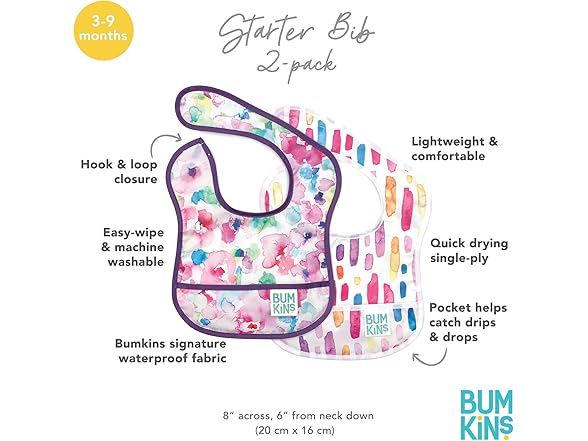 Bumkins Bibs for Baby Girl or Boy, Infant 3-9 M