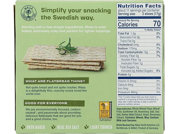 1PK Wasa Flatbread Thins Crackers, Rosemary and Sea Salt