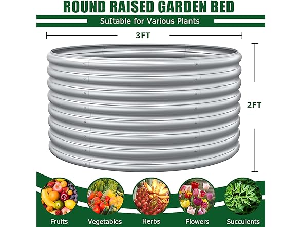 FRIZIONE 2-Pack 3x2FT Tall Round Raised Garden Bed