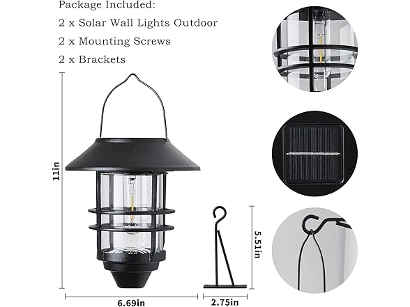 2 Pack Solar Lanterns Outdoor