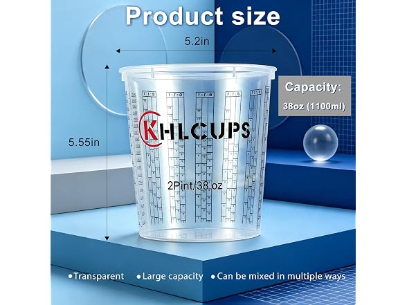 KHLCUPS 38oz Paint Mixing Cups 18-Pack