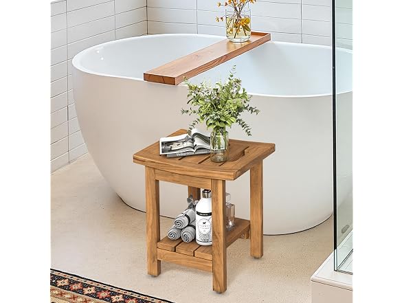 14" Waterproof Natural Teak Shower Stool