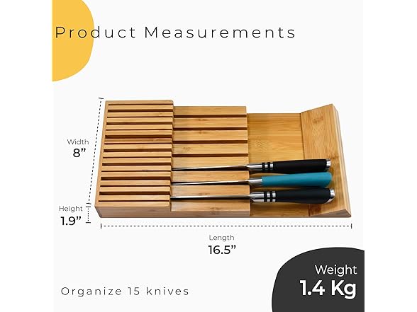 15 Knife Bamboo Drawer Organizer