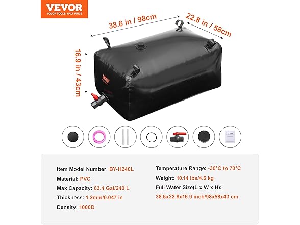 VEVOR 240L/63.4 Gallon Water Storage Bladder