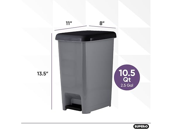 Superio 2.5 Gal Step-On Can Grey/Black