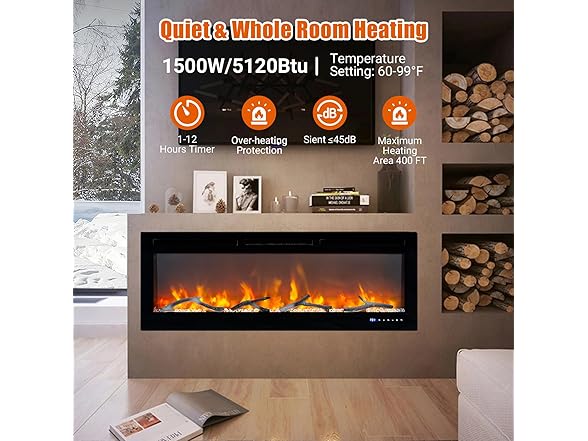 Smart Electric Fireplace 50in Black