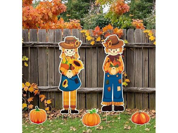 Lecheme Fall Yard Signs 5 PCS Scarecrow