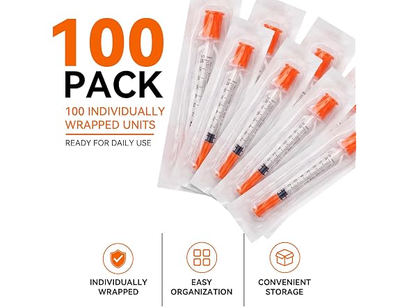 Bekullm 1ml/cc Syringes, 100 Pack U-100 31G 5/16"
