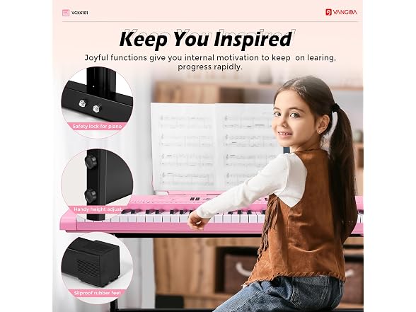 VANGOA Pink Electric Piano Keyboard