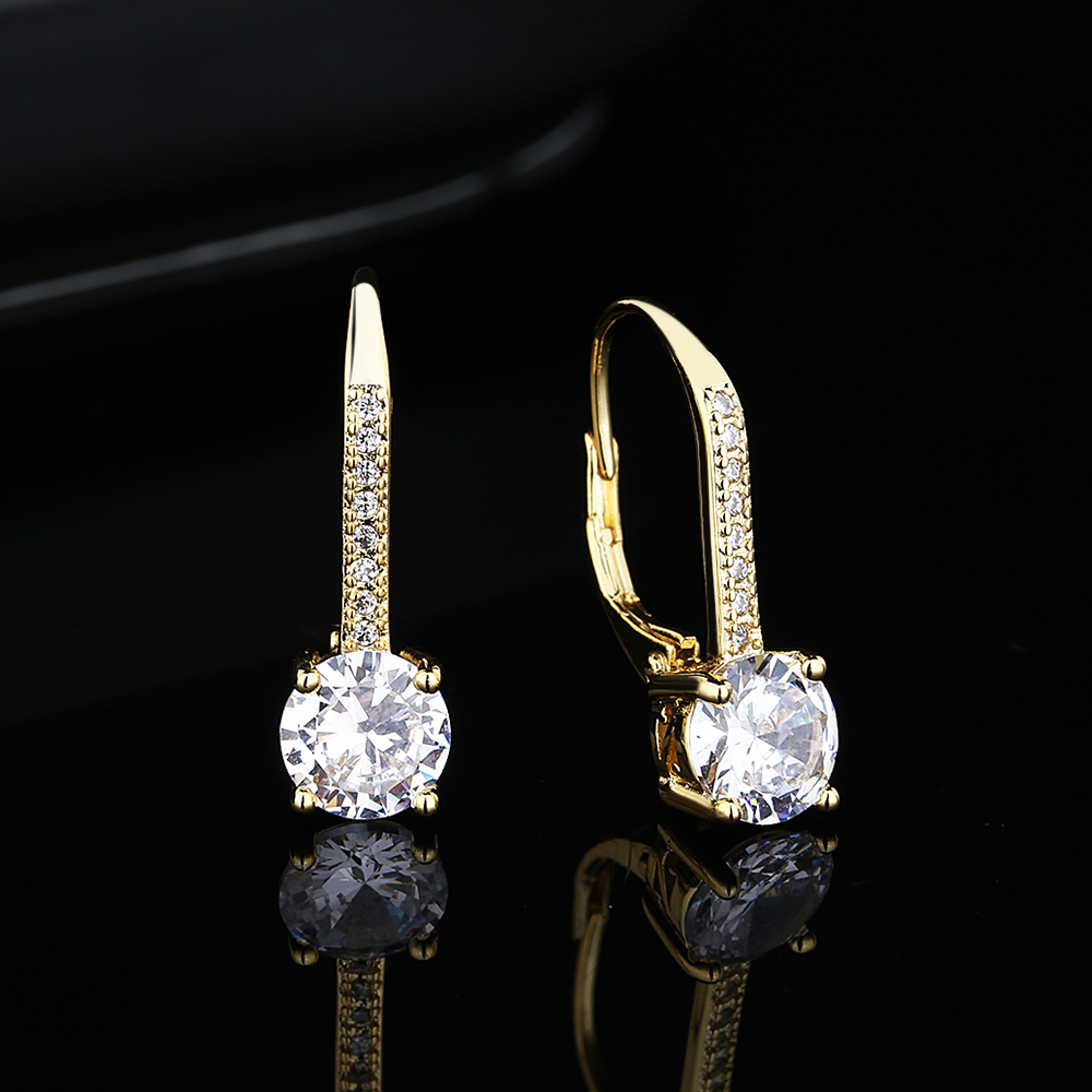 Round Cut Crystal Leverback Earrings - Gallery 9