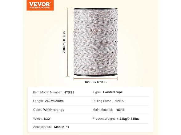 Electric Fence Wire, 2625Ft 800M Portable