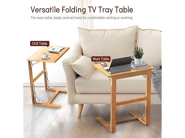 Tatub 24'' Folding TV Tray Table, Foldable C Shape