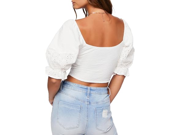 Forever 21 (S) Ruched Eyelet Crop Top White