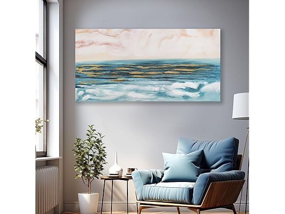 AERART Canvas Wall Art Blue Gold Coast