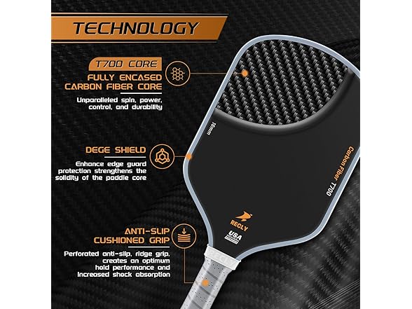 Pickleball Paddle,16MM Raw Carbon Fiber