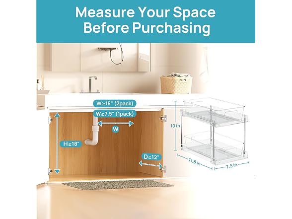 Vtopmart 2 Pack Pull Out Bathroom Under Sink Organizer