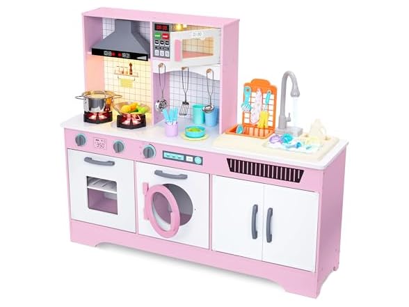 Wide Kitchen Set with Laundry Pink