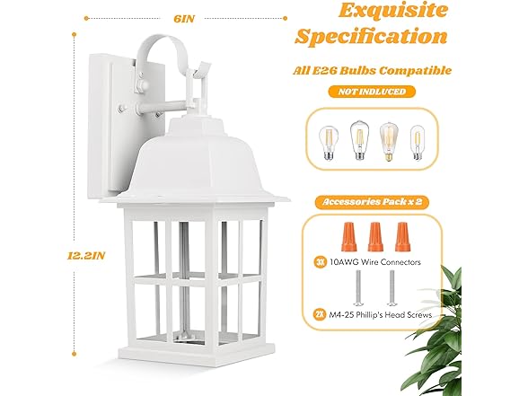 TOBUSA B0BL3GFS9C Outdoor Wall Lantern White 2-Pack