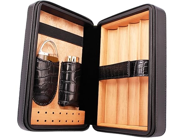 TOIKA Premium Black Leather Cigar Humid