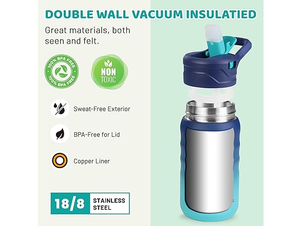 HAUSHOF Kids Water Bottle 2-Pack 12 oz