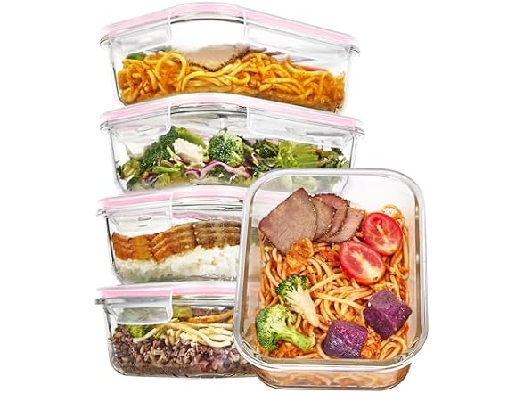 Vtopmart Pink 5 Pack 35oz Glass Containers W/ Lids