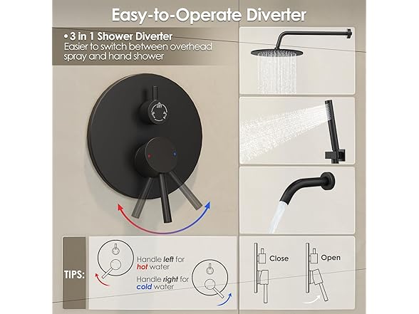 Gabrylly Shower System w/ Tub Spout, 3-Way Shower Valve