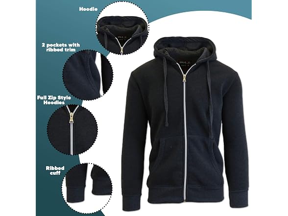 Mens Full Zip Fleece Hooded Sweatshirt