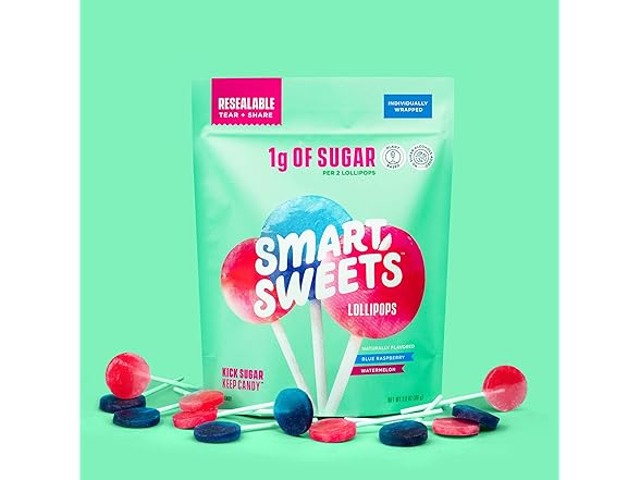 Smart Sweets, Blue Raspberry Watermelon Lollipops