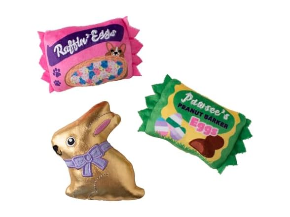 Fringe Studio Plush Dog Toy, 3 Pieces Set, Egg-STRA