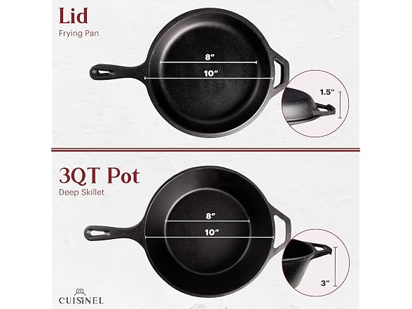 Cuisinel Cast Iron Skillet + Lid, 2-in-1