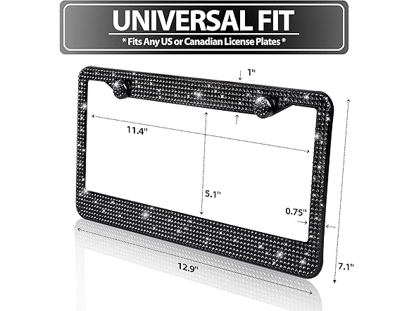Zone Tech GA0071 Shiny Bling License Plate Frame 2 pk bling