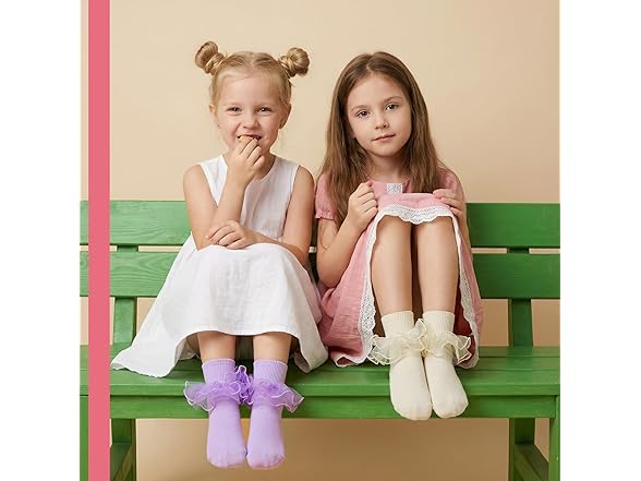 Jspupifip 4 Pairs Girls Big Ruffle Socks