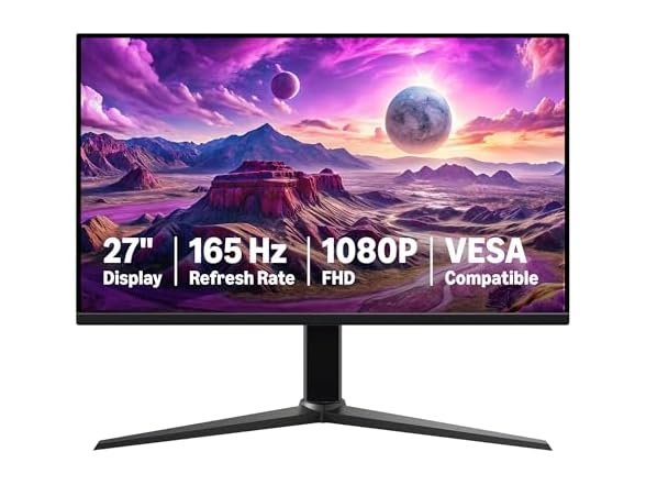 Amazon Basics 27 inch Gaming Monitor, FHD 1080P, 165Hz, VESA Compatible, Adaptive sync, 1ms Response, Black (Open Box)