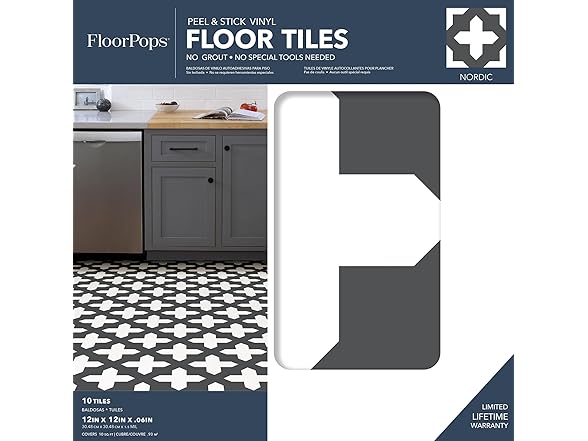 Nordic Peel & Stick Floor Tiles, Black 10pc