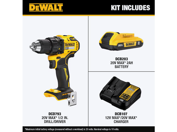 Dewalt DCD793D1 20V Max 1/2-in Brushless Drill Kit