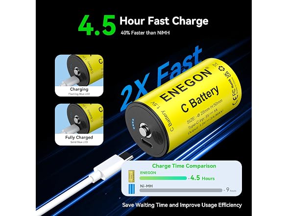 ENEGON Rechargeable Lithium C Batteries
