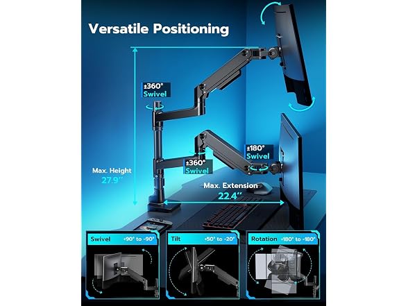 ARES WING 17" to 49" Stacked Dual Monitor Arm