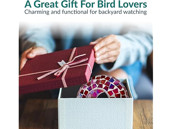 Sunnydaze 6-Inch Glass Mosaic Hanging Bird Feeder, Crimson Mosaic