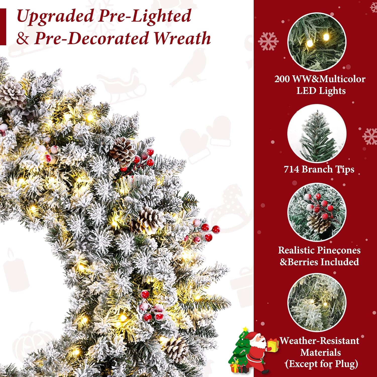 TOWPONICS Artificial Prelit Christmas Wreath - Gallery 13