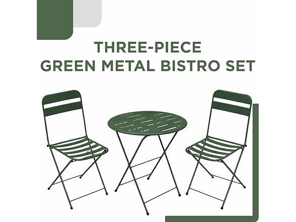 3-Piece Green Metal Folding Bistro Set - Gallery 4